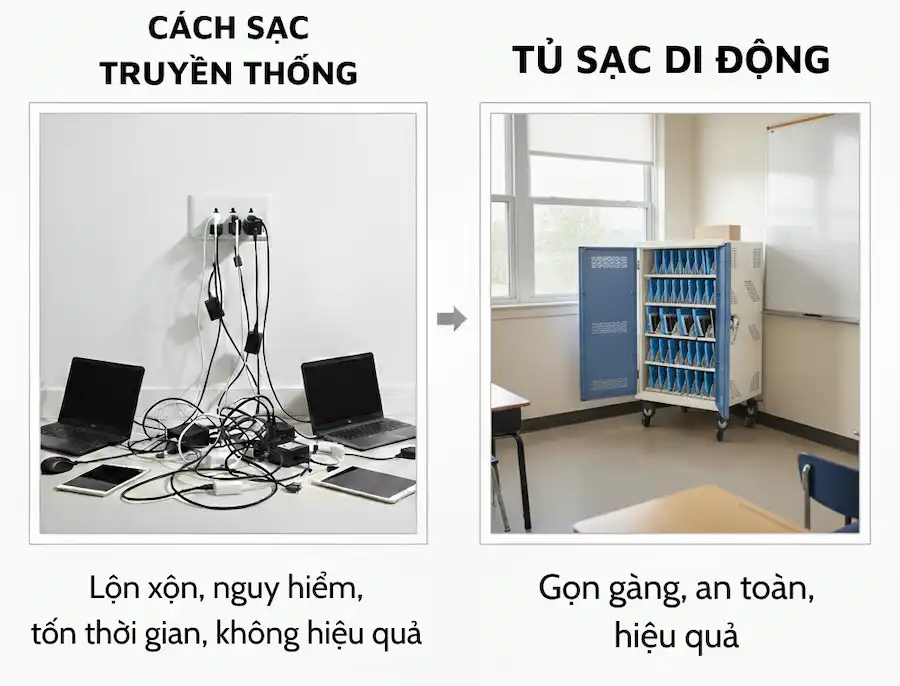 Vì sao giáo viên nên sử dụng tủ sạc di động thay vì ổ cắm thông thường?